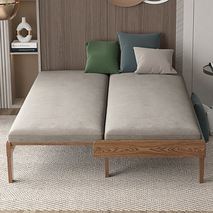 极速北欧小户型白蜡实木床两用折叠伸缩1.2m1.5Qm双人多功能单人