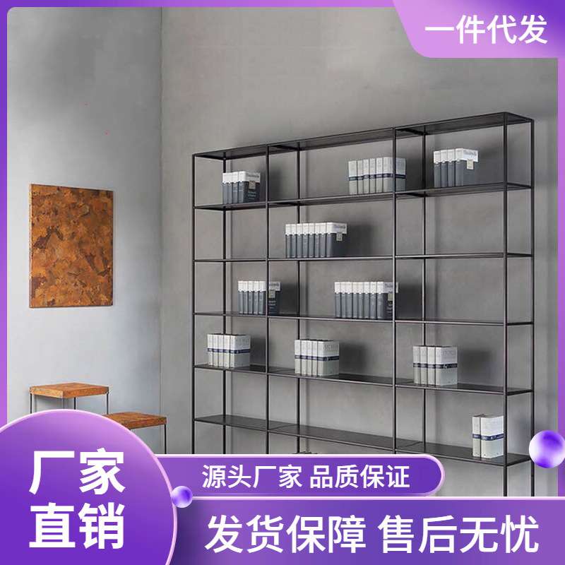 北欧客厅书架铁艺置物架落地多层隔断简约办公室层架整墙收纳柜子