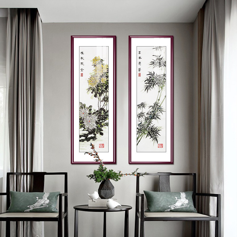 梅兰竹菊国画中式客厅装饰画四条屏花鸟挂画中国风办公室四联壁画