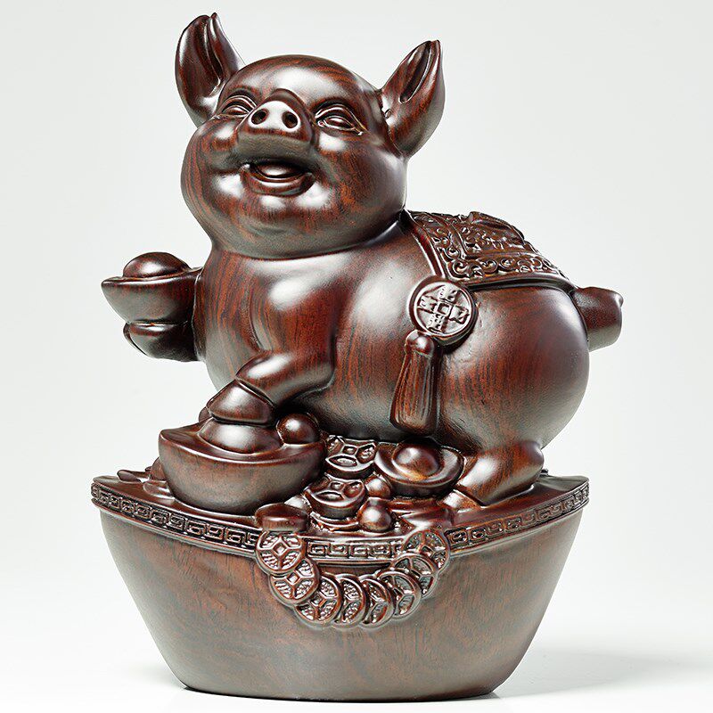 黑檀木雕猪十二生肖全套摆件工艺品实木属猪礼品客厅酒柜桌面玄关