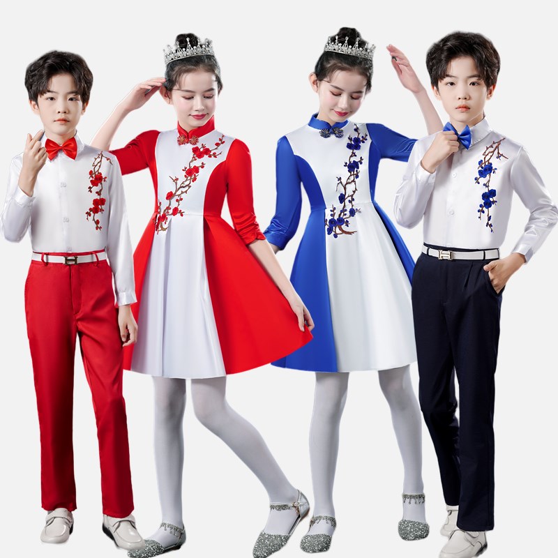 儿童管了团古筝二胡吉他口琴演奏礼服男女演出合唱朗诵表演服装