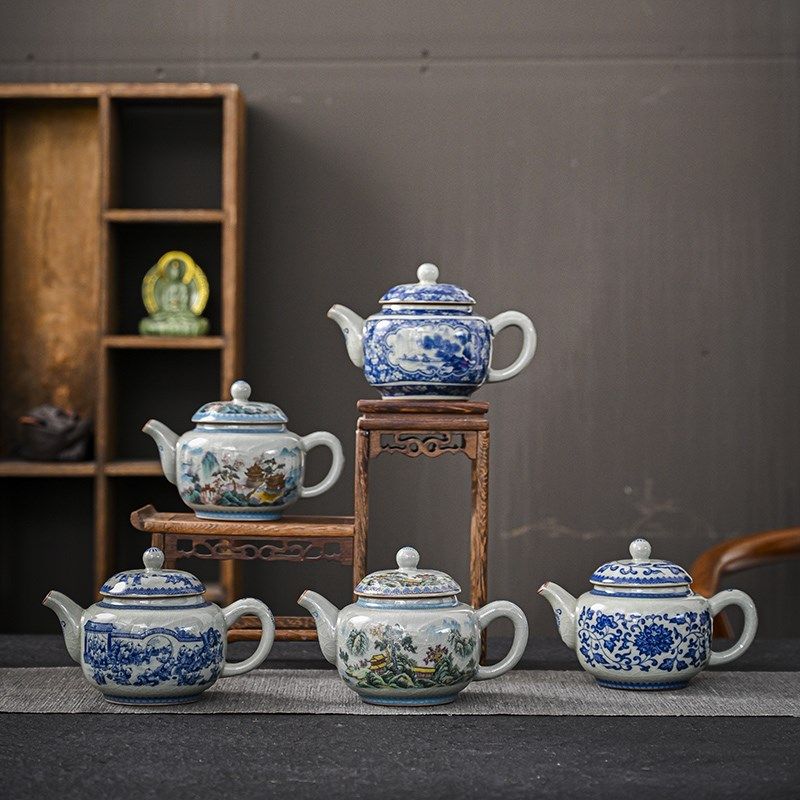 景德镇青花瓷仿古茶壶泡茶器功夫茶具套装家用陶瓷花茶水壶盖单壶