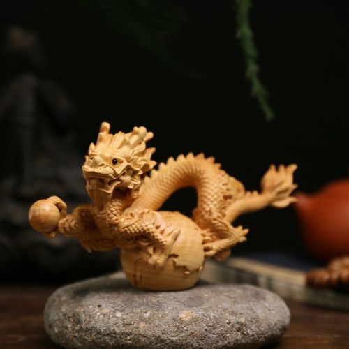 小叶黄杨木雕实木雕刻龙年生肖龙工艺品收藏家居木质摆件祥龙盛世