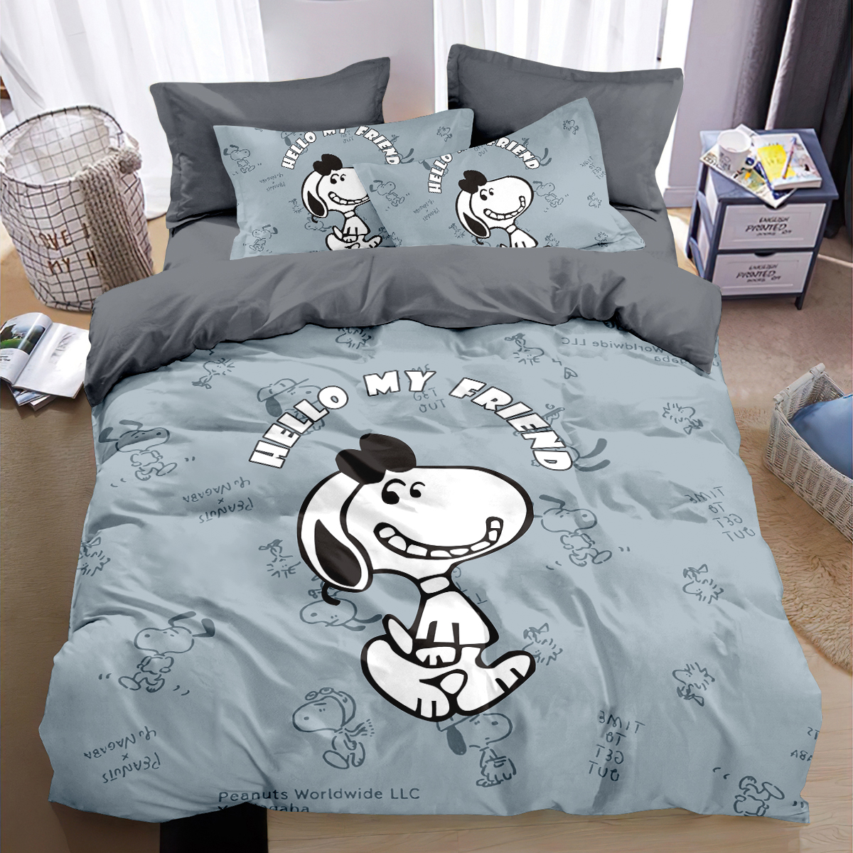 全棉被套四件套卡通史努比可爱