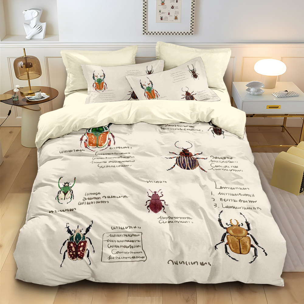 昆虫印花纯棉全棉四件套被套单件儿童学生宿舍单人三件套床单床笠