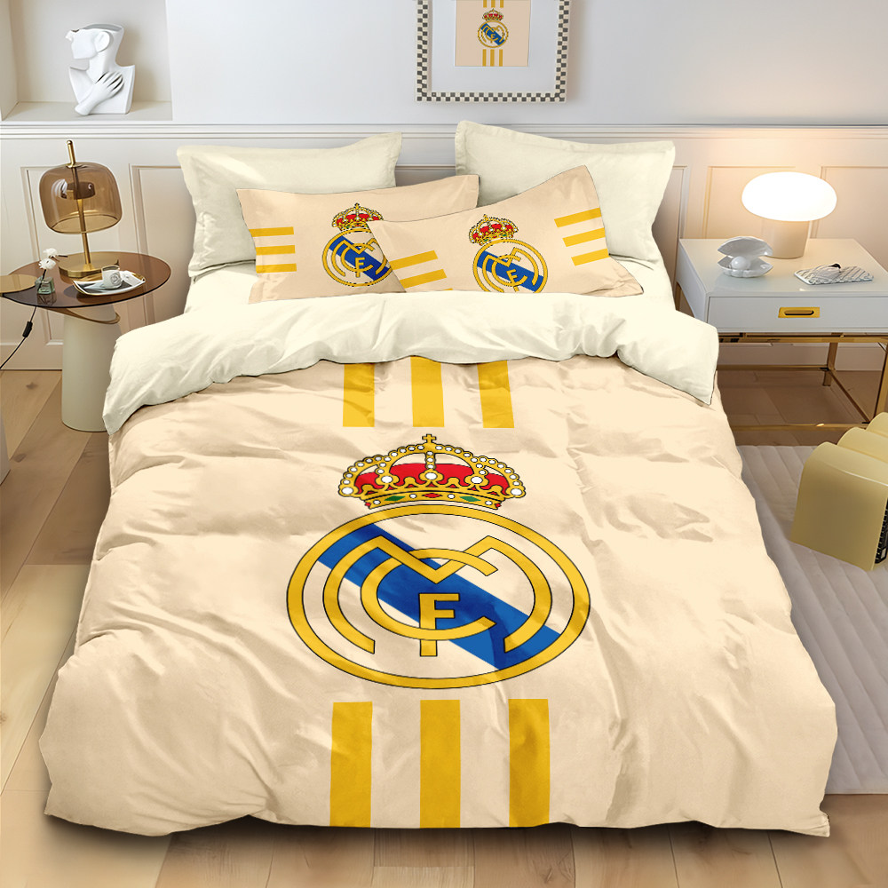 欧洲杯足球纯棉四件套男生宿舍家居曼城皇马床上全棉床单被套床笠