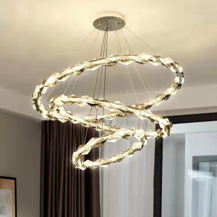 水晶客约厅吊灯轻奢现代简法式意圆形复式楼梯主卧室环餐厅灯创具