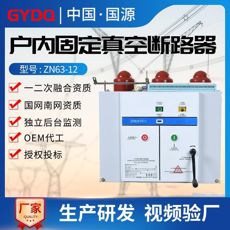 国源户内高压真空断路器(VS1)ZN63-12/630A固定式10KV断路器开关