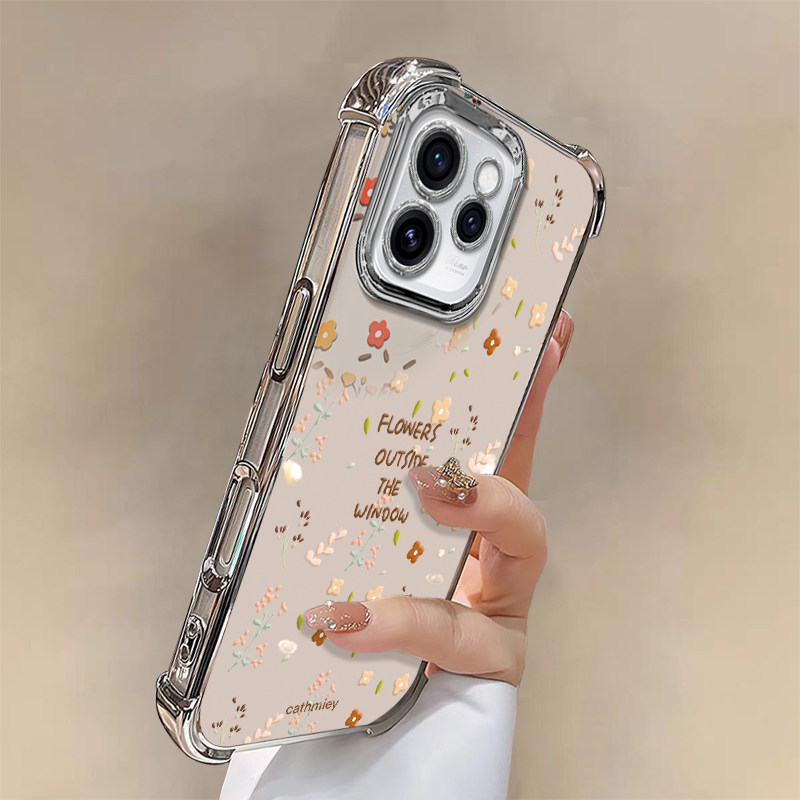 适用OPPOReno15手机壳新款清新时尚创意满屏碎花叶Reno15Pro网红硅胶保护套电镀四角防摔外壳隐形支架带挂绳