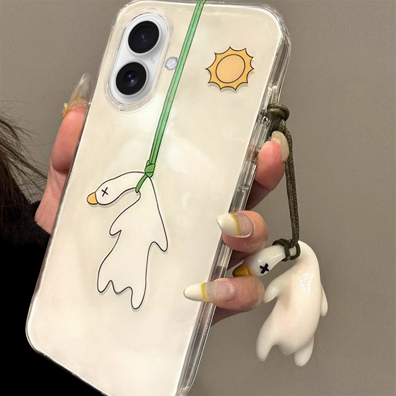 适用苹果16E变色烤鸭手机壳iPhone15promax夏日14plus挂件13男少女12新款11硅胶8防摔7保护套xsmax可爱6s太阳