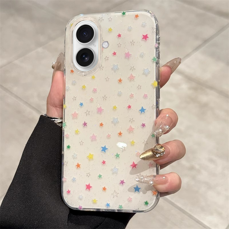 适用苹果16E彩色星星手机壳iPhone15promax小众14plus挂件13男少女12新款11硅胶8防摔7保护套xsmax可爱6s网红