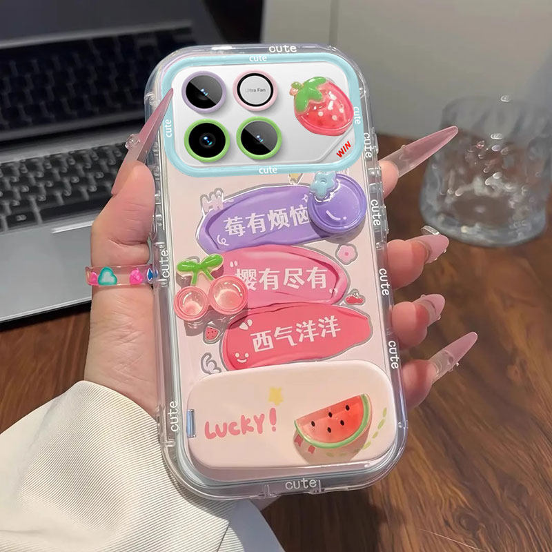 适用荣耀WIN手机壳新款卡通立体公仔莓有烦恼荣耀WINRT网红硅胶保护套全包边防摔外壳镜面支架