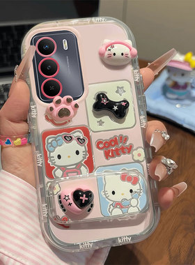 适用真我V70手机壳V60Pro新款真我V30t创意v20耳机KT猫realmeV15羽纱泡芙壳V13硅胶保护套V11潮流v5外壳