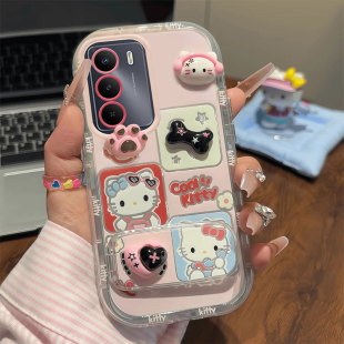 适用真我V70手机壳V60Pro新款真我V30t创意v20耳机KT猫realmeV15羽纱泡芙壳V13硅胶保护套V11潮流v5外壳