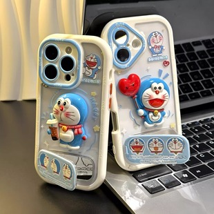 适用苹果17promax手机壳16e立体15plus公仔iphone14卡通13哆啦A梦12硅胶11保护套xs防摔壳xr镜面7/8plus支架