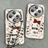 适用OPPOFindX8手机壳新款 带挂绳 FindX3高级女款 X8S 卡通FindX7Ultra羽纱套X6Pro可爱暖风KT猫FindX5时尚