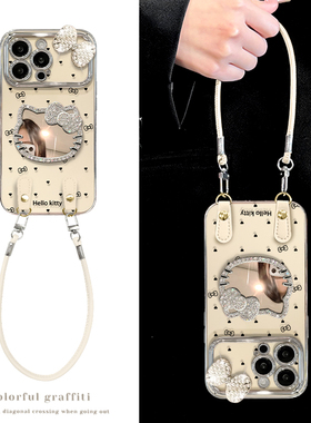适用苹果16ProMax手机壳新款15Plus创意ins风14硅胶保护套iPhone13KT猫镜子挂绳12时尚11潮流女xs网红7/8