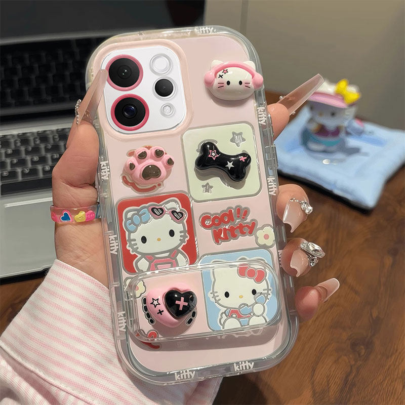 适用vivoS50手机壳新款卡通可爱公仔耳机KT猫vivoS50Promini透明硅胶保护套全包防摔外壳镜面支架