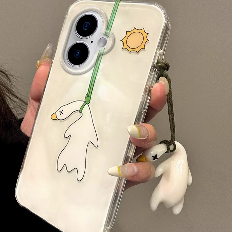 适用苹果16手机壳iPhone15Promax新款ip14大孔13白色12Pro带挂件11烤鸭Xs卡通8plus创意6s个性7防摔se2大白鹅