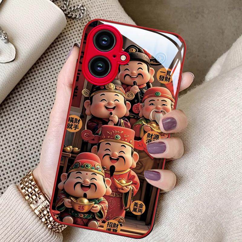 适用苹果16手机壳iPhone15Promax新款IP14五路财神13金属漆12玻璃11高级感Xs防摔8plus保护套SE2硬壳6s蛇年Xr