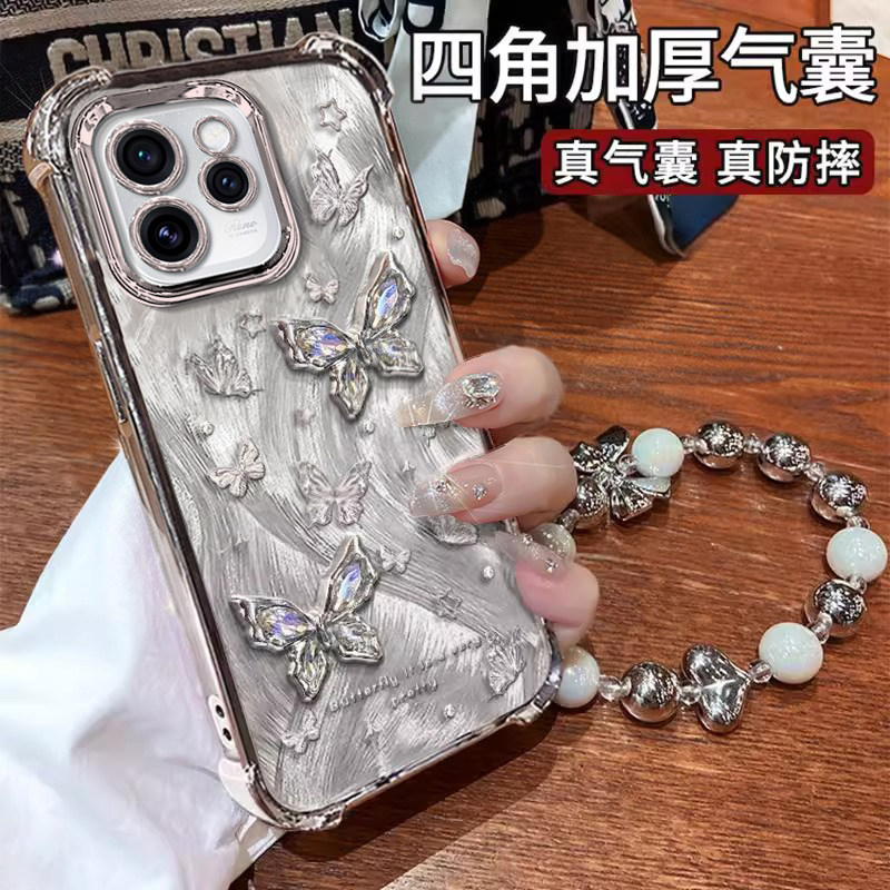 适用OPPOReno15C手机壳新款奢华立体公仔闪钻蝴蝶PMD110电镀硅胶保护套四角防摔外壳时尚带挂绳