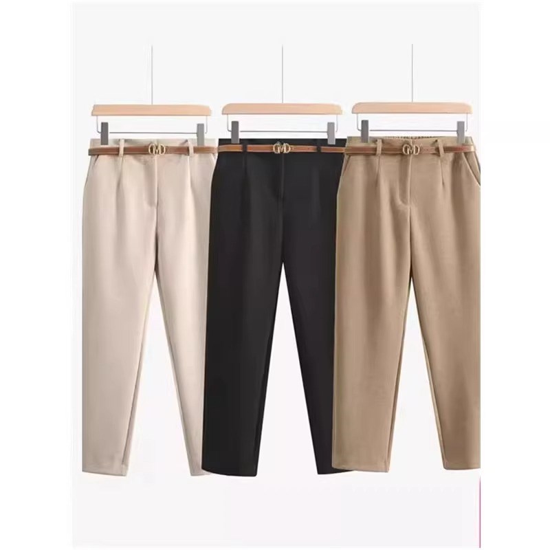 【送腰带】法棍裤女2024新款秋冬季加厚裤子高腰休闲裤毛呢裤子