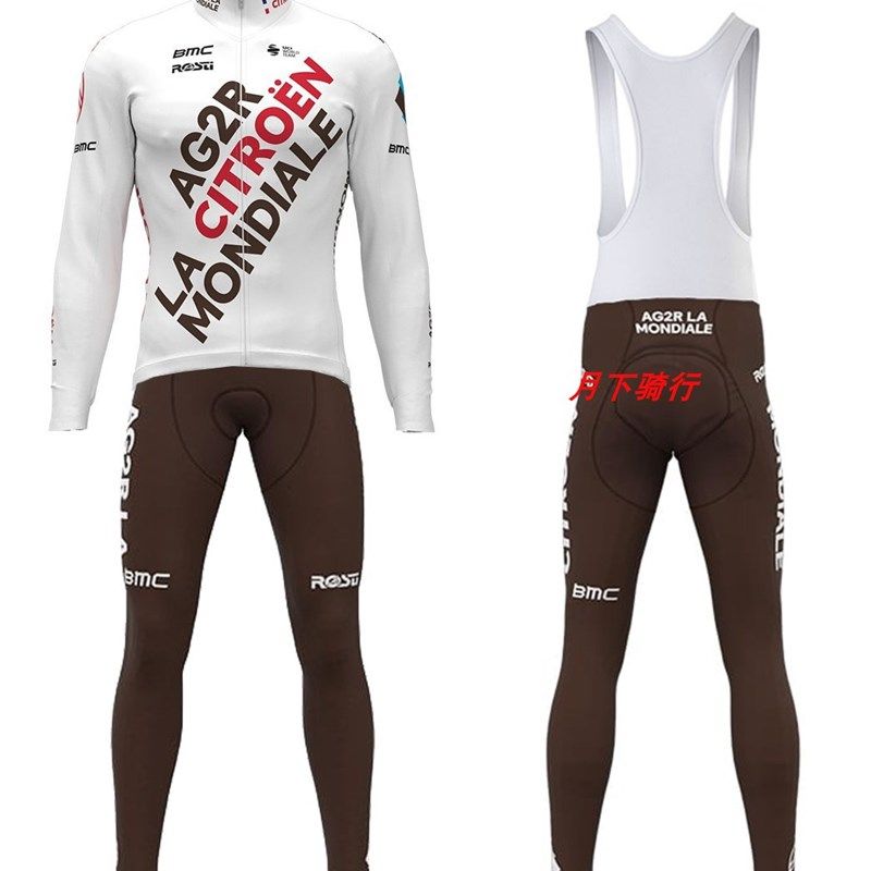 2022 AG2R车队自行车长袖上衣 背带长裤男女款秋冬抓绒骑行服套装