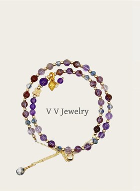 甜美紫色水晶紫钛幽灵双层手串韩个性幸运小众设计手链女