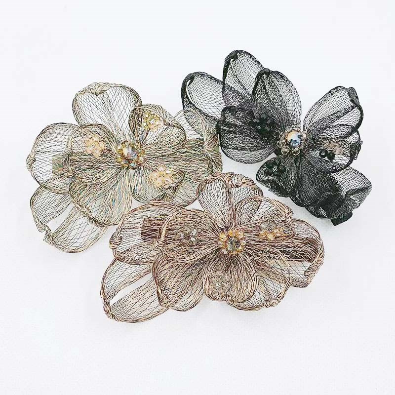 泫雅发夹女网红铜丝diy手工绕线花朵发卡一字夹大号简约气质横夹