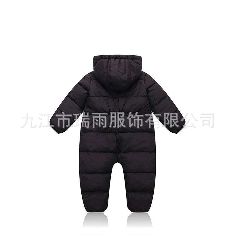 新款冬季男女童宝宝加绒加厚羽绒棉连体J哈衣婴幼童连帽爬服外出