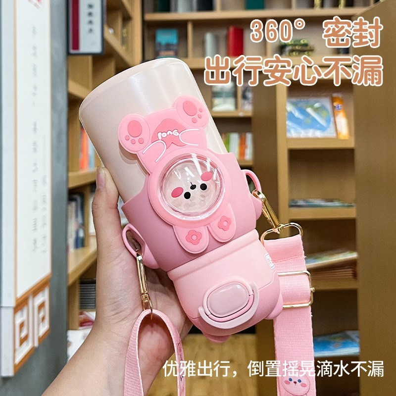 儿童保温杯带吸管式水杯男女小学生不锈J钢防摔Q幼儿园便携两用水