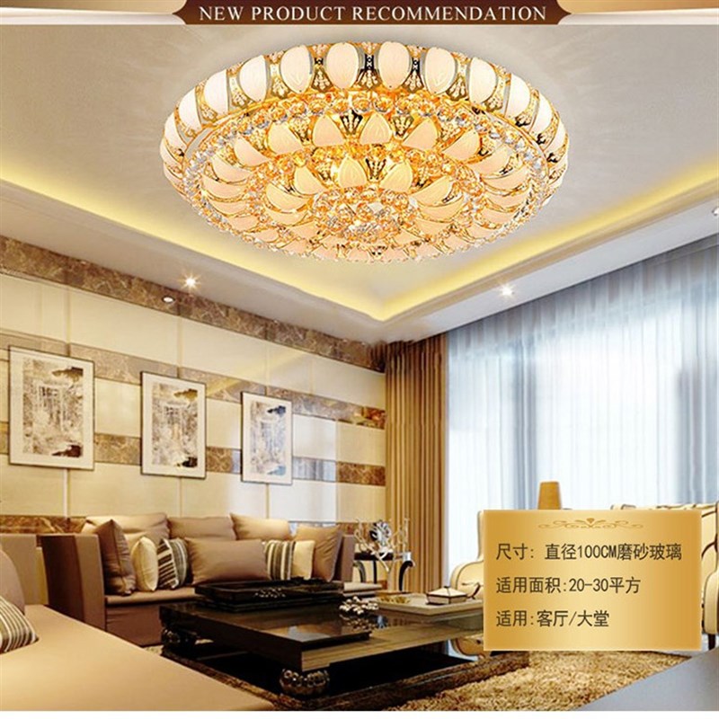 金色圆形水晶灯led吸顶灯客厅卧室灯欧式酒店大堂工W程.灯具小树