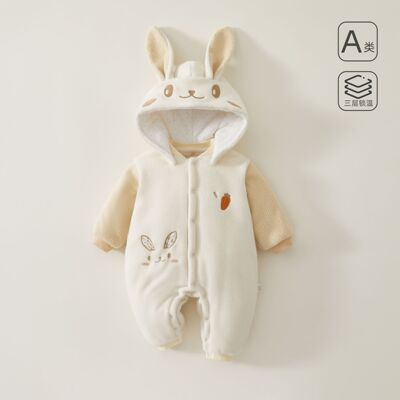 2025新款冬季加厚宝宝衣服睡衣娃衣毛绒衣服连帽哈衣外出婴儿衣服