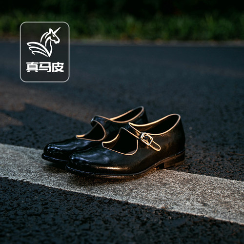曼晨马皮玛丽珍女鞋复古浅口单鞋