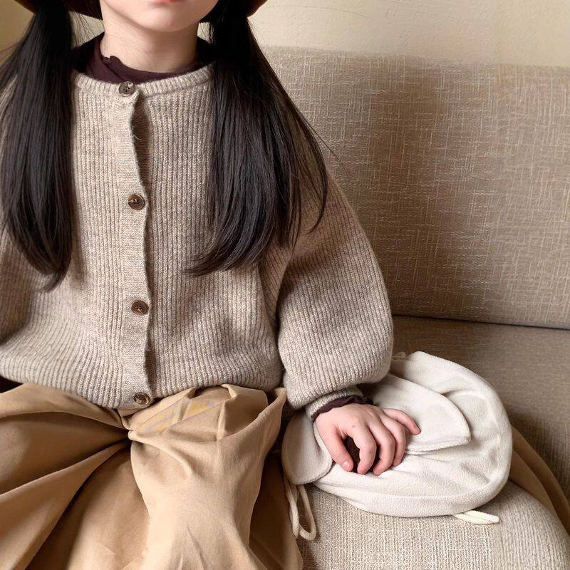 童毛衣2025春款女童韩版纯色针织开衫外套儿童圆领宽松休闲毛线衣图片