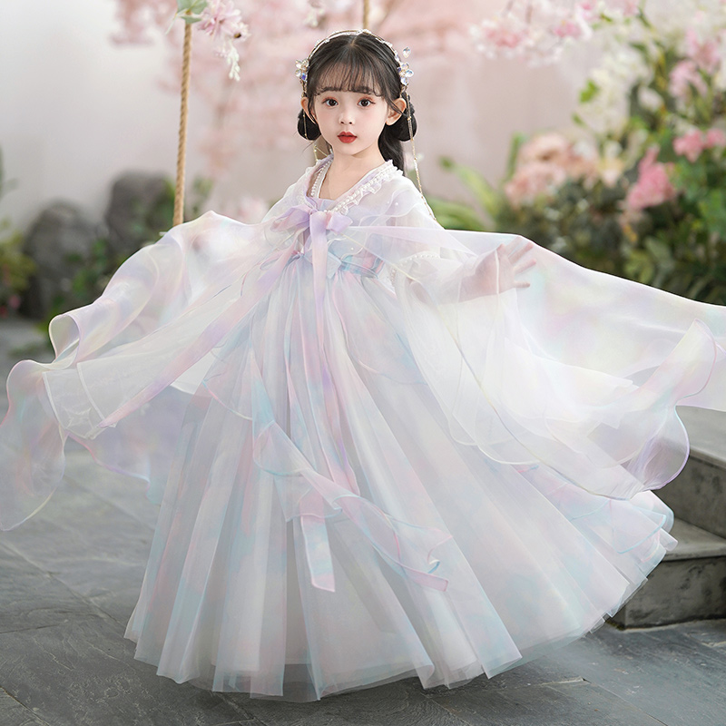 女童洋装冬2023新款洋s派白色儿童公主裙礼服小女孩超仙蓬蓬纱裙