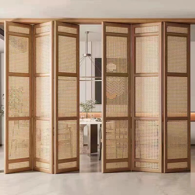 推拉门日式格子天然仿藤编门和室门折叠衣柜移门民俗门柜门实木门