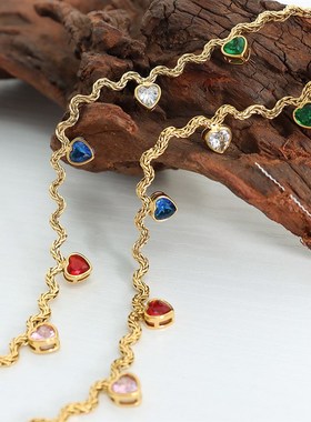 日韩小清新彩色锆石爱心形状撞色几D何不规则形状项链网红锁骨项