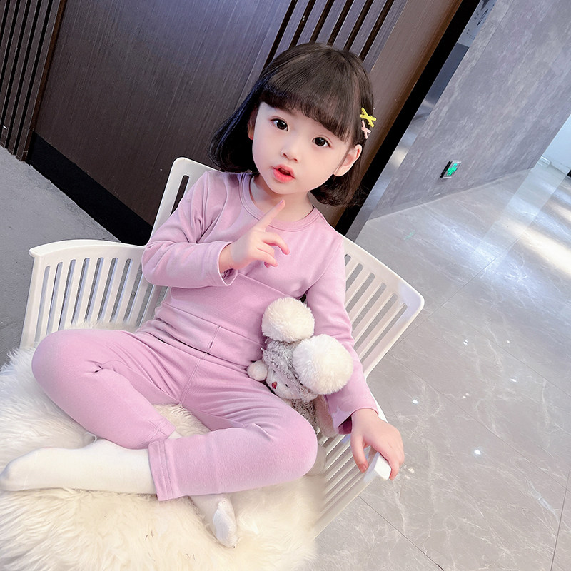 女童简约内衣套装纯棉秋衣卫生裤小童护肚两件套睡衣女宝宝内搭打