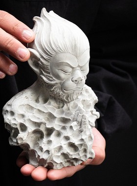 创意水泥佛像佛头孙悟空人物摆件流水盆景摆设鱼缸造景沉水装饰品
