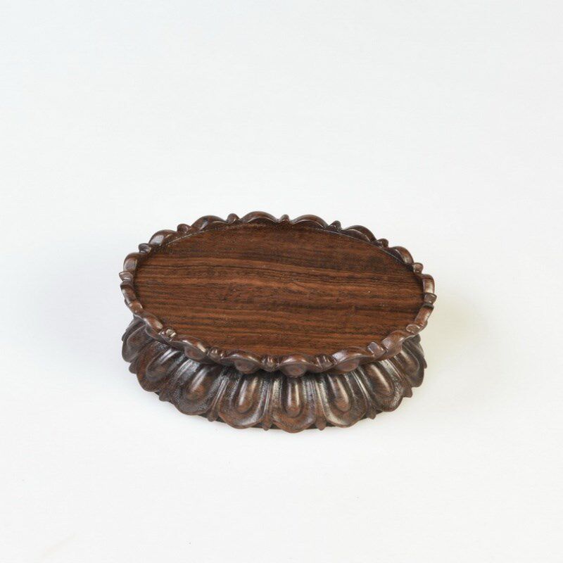 黑檀木雕工艺品佛像底座实木椭圆形菩萨观音莲花台底座供奉加高垫