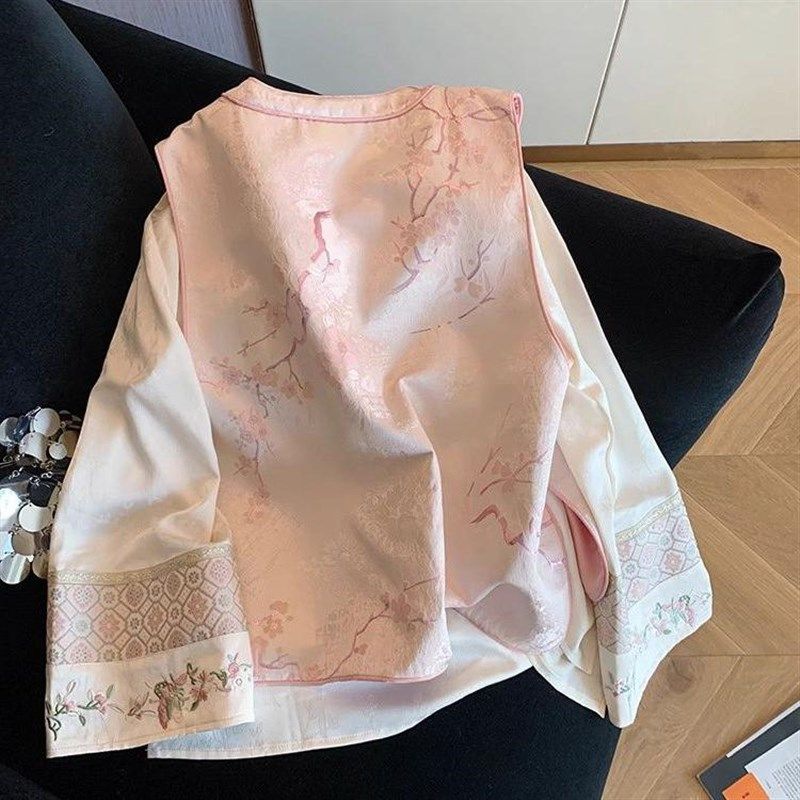 新中式盘扣马甲提花衬衫套装女2025年春季新款国风气质上衣两件套