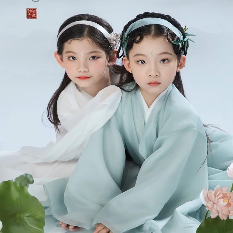 青蛇白蛇舞蹈服女童古装中国风古典演出连衣裙儿童魏晋风汉服春秋