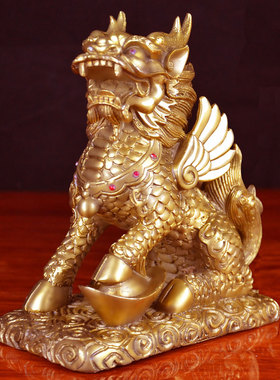 纯铜麒麟摆件家用卧室客厅装饰办公室店铺开业礼品书房桌面工艺品