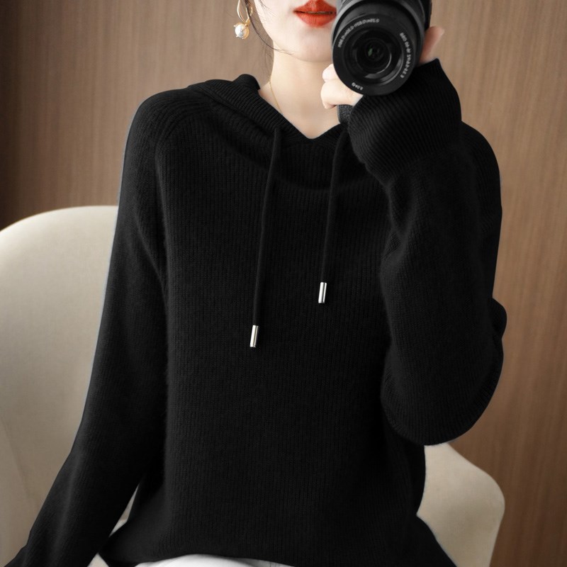 2022年秋季新款女连帽针织卫衣外套羊毛衫长袖加厚宽松型外套上衣