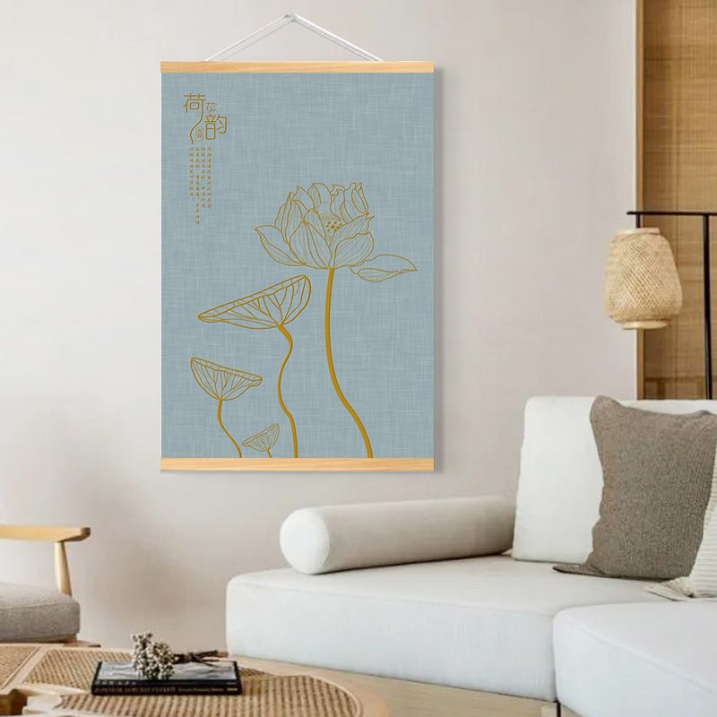 定制寓意荷花新中式玄关装饰画竖版过道走廊客厅挂画入户招财壁画图片
