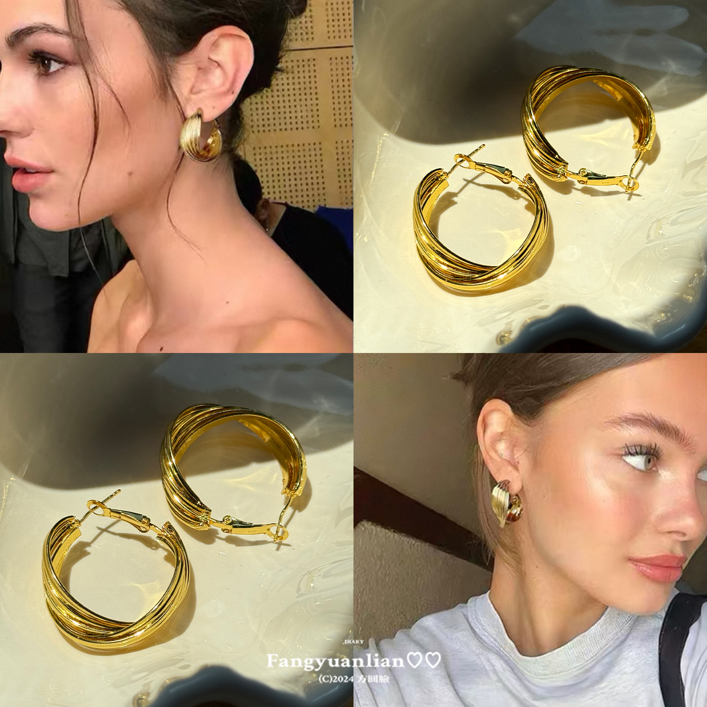 欧美风金属多层圈圈耳环女