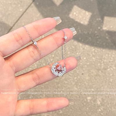 精致锆石爱心月亮吊坠项链女夏