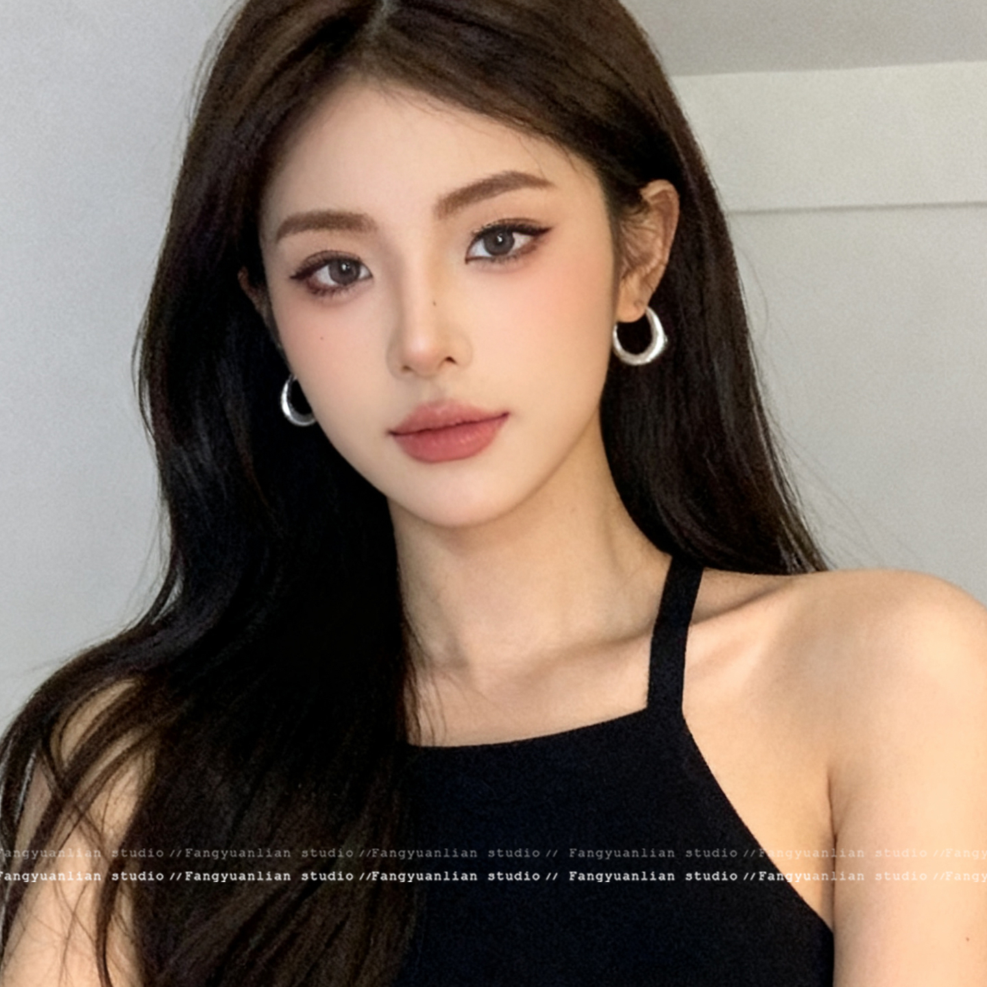 方圆脸重工简约金属素圈耳环