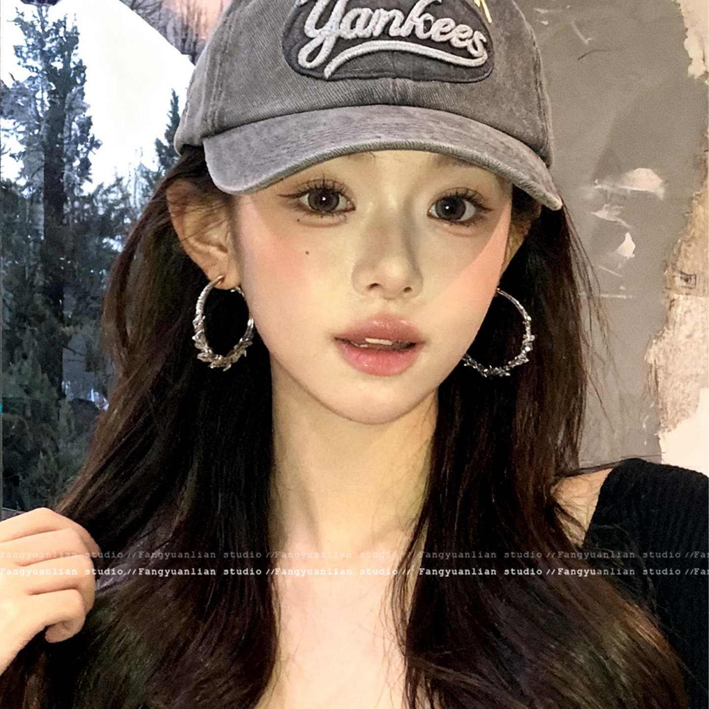 银色闪钻大圈圈耳环女轻奢高级感